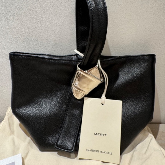 NEW! Merit x Brandon Maxwell Black Leather Bag Pouch Handbag Clutch - Picture 7 of 9